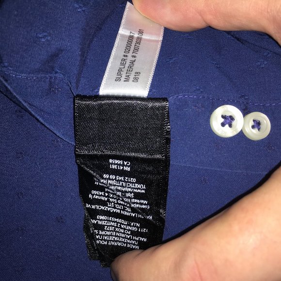 Lauren Ralph Lauren Mens 17 34/35 Blue Slim Fit Stretch Non Iron Button Up Shirt - Picture 9 of 9